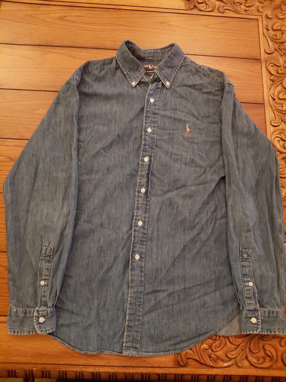 Ralph Lauren Denim Button-Down Shirt in Blue with Embroidered Pony